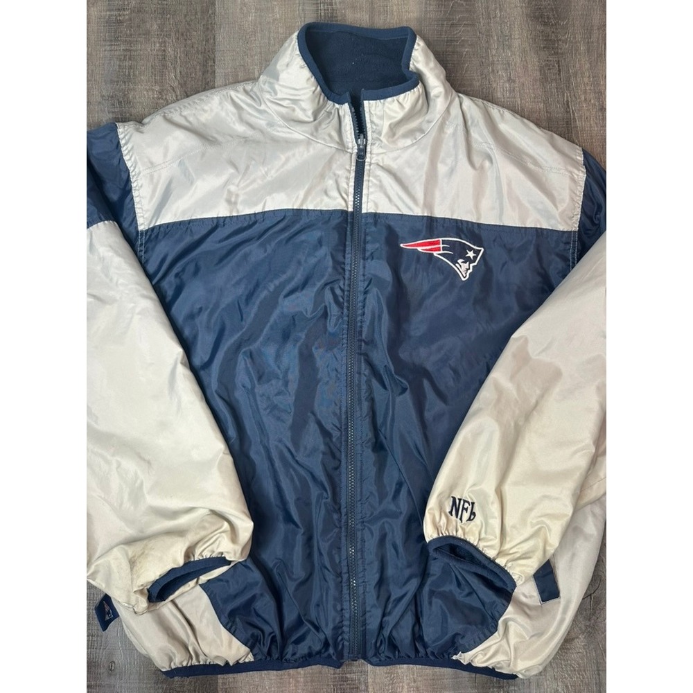 Vintage NFL New England Patriots Windbreaker Jacket Navy Silver Full Zip Mens XL